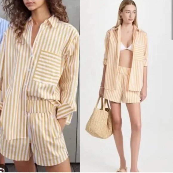 AYR Yellow The Stripe The Deep End Button Down Shirt Size Medium - Picture 1 of 7